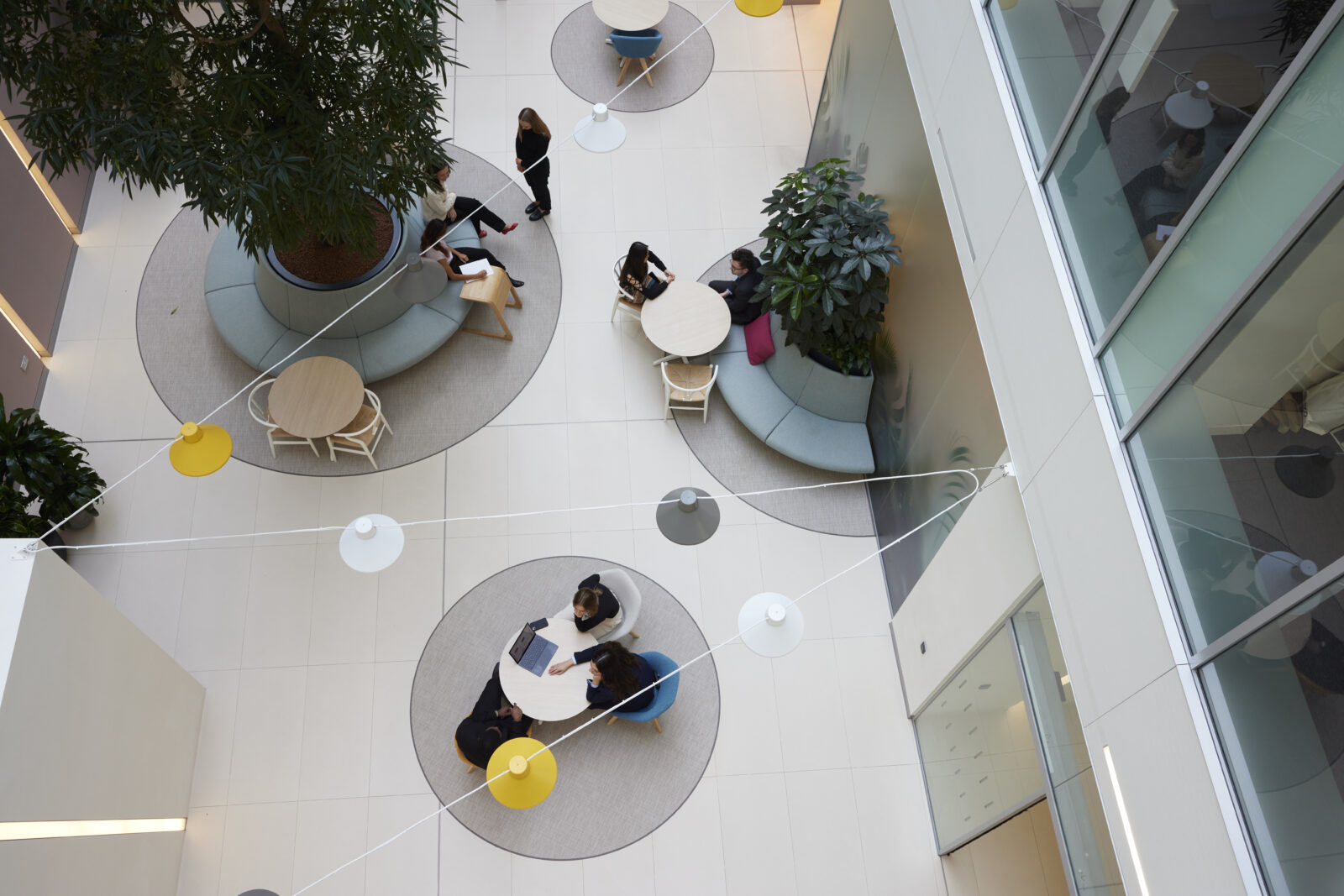 aerial shot of atrium space in an office