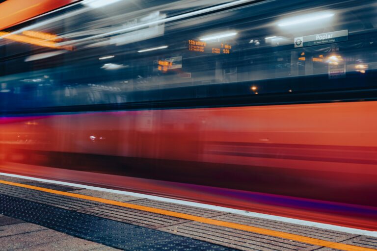 motion blurred image of the London underground at Stratford