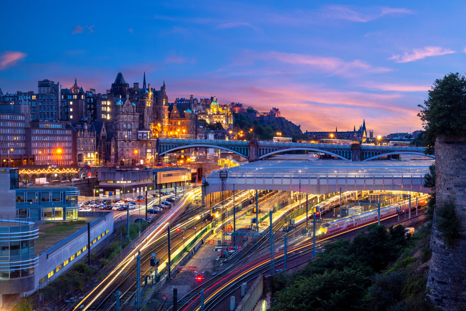 Night View Of Waverley Station in Edinburgh Scotland