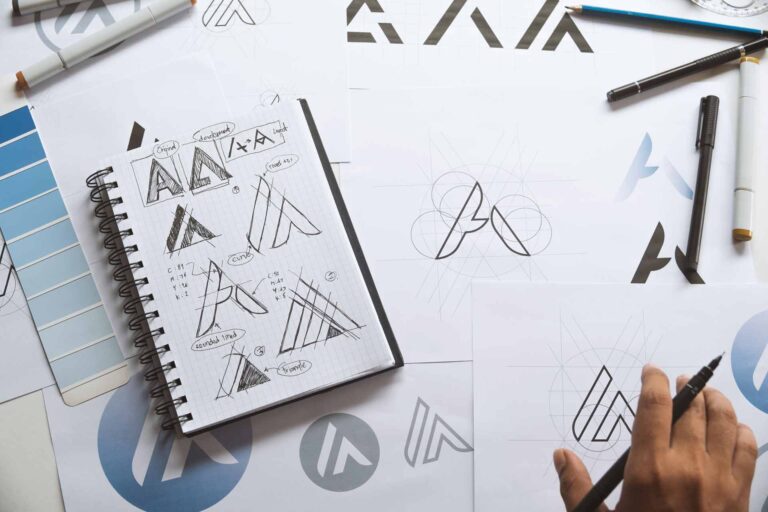 aerial view of a notepad with sketches