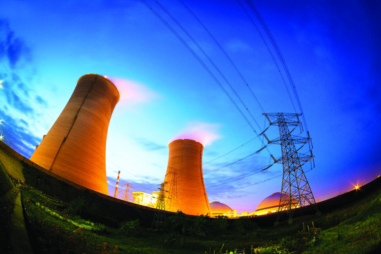 A thermal power plant at night