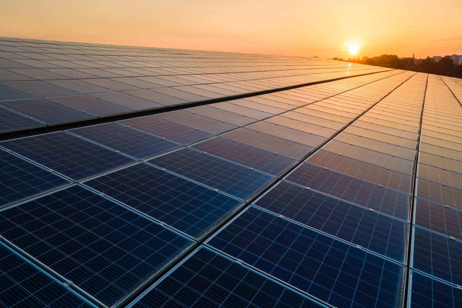 Blue Photovoltaic Solar Panels Mounted Roof