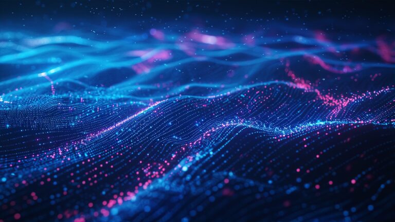 Blue Abstract Technology Data Wavy Lines in Holographic Style representing artificial intelligence