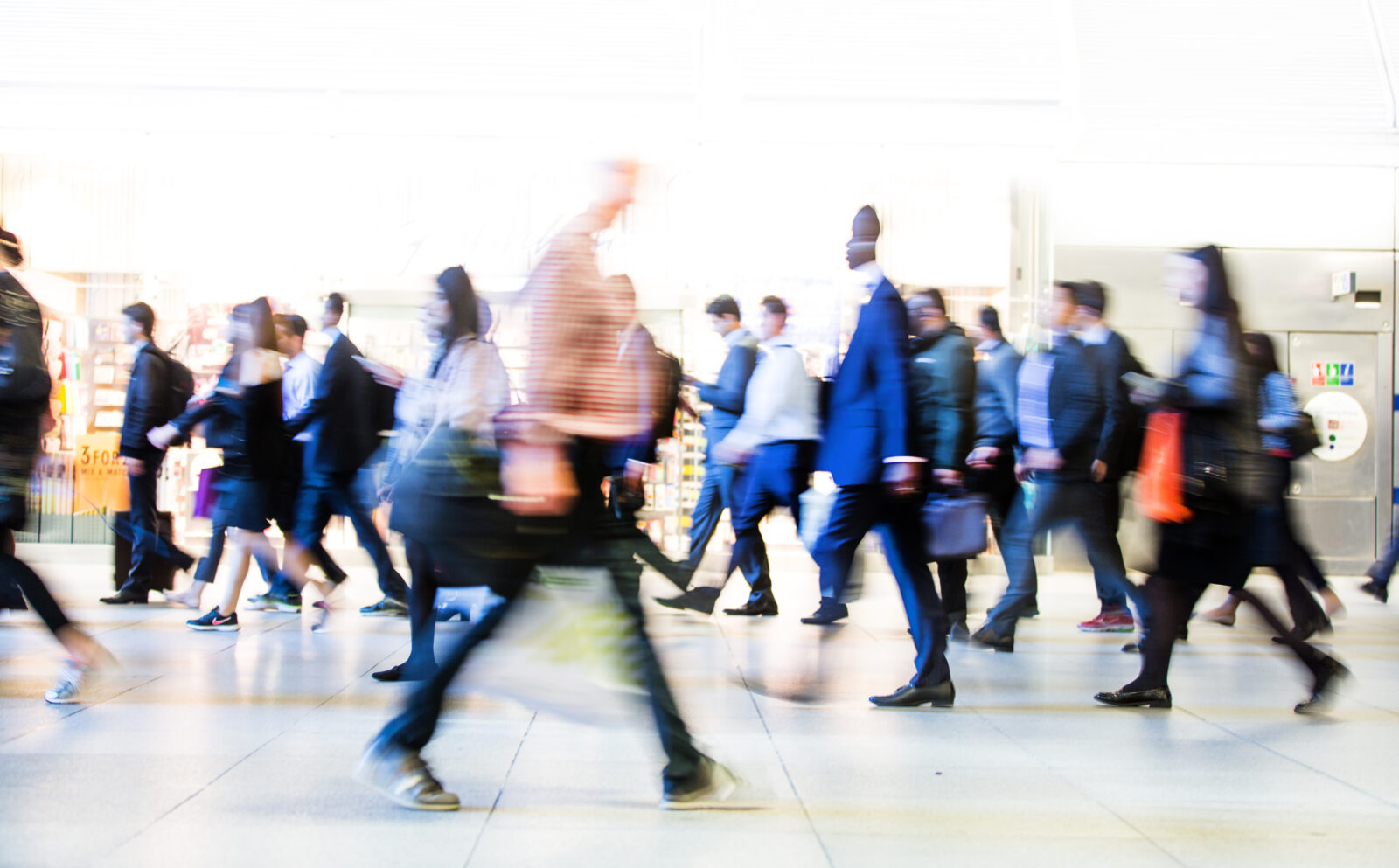Blur Of Office Workers Walking, ast The Canary Wharf Tube