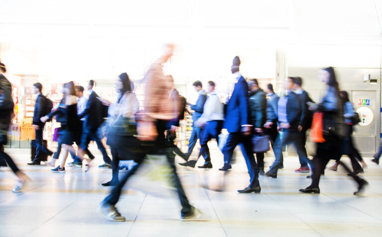 Blur Of Office Workers Walking, ast The Canary Wharf Tube