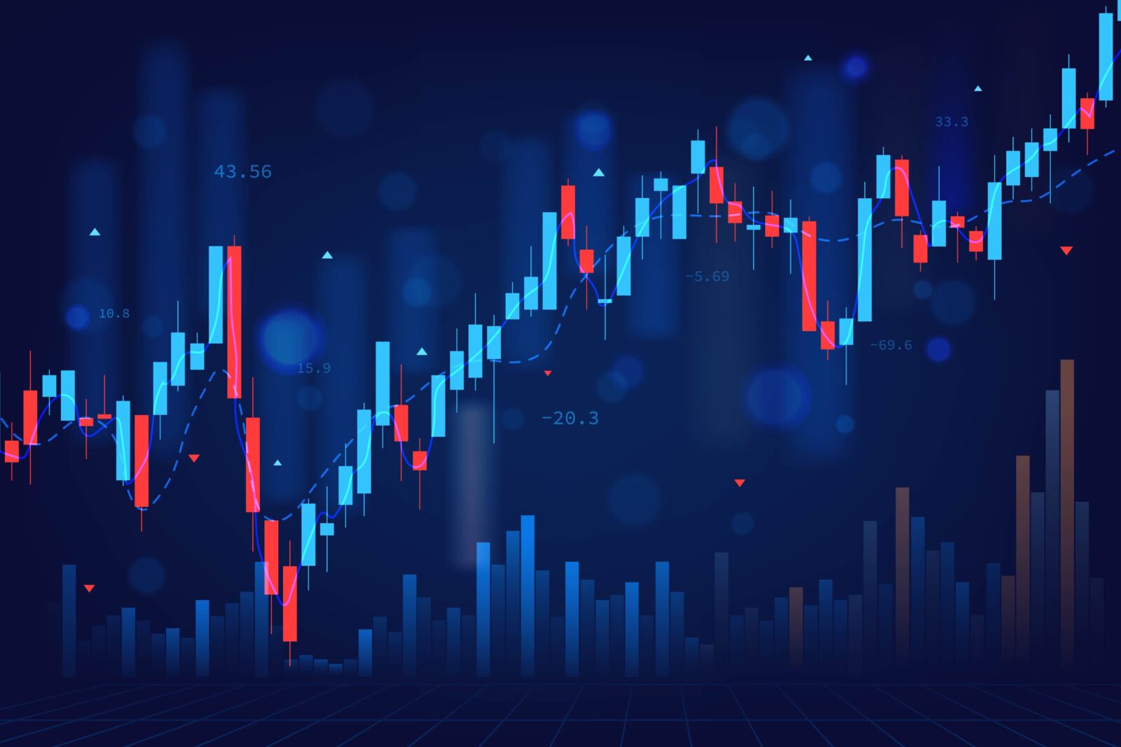 Stock market candlestick chart pattern design on blue background