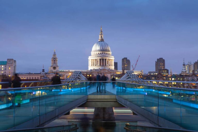 Millennium Bridge leading towards St Paul's Cathedral in London