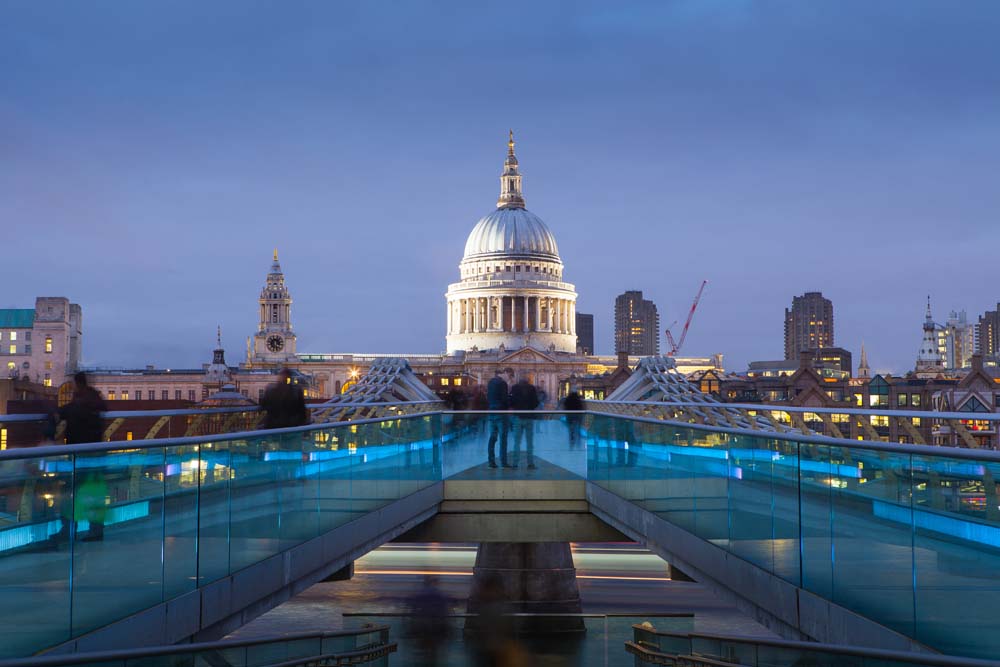 Millennium Bridge leading towards St Paul's Cathedral in London